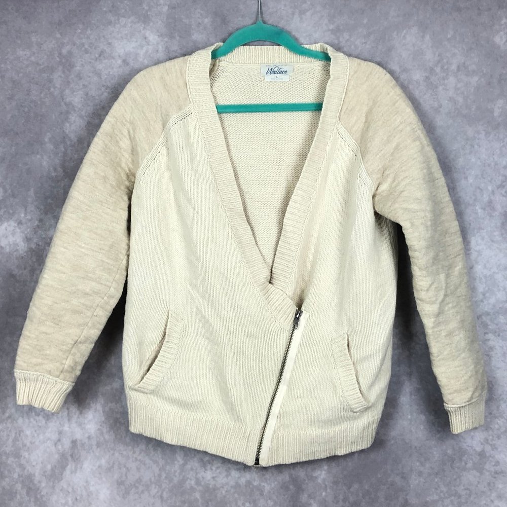 Wallace for Madewell Lambs Wool Sweater‎ Jacket Quilted Pockets Beige Large